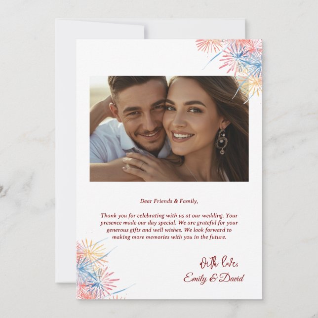 Tarjeta moderna de agradecimiento de boda con foto (Reverso)