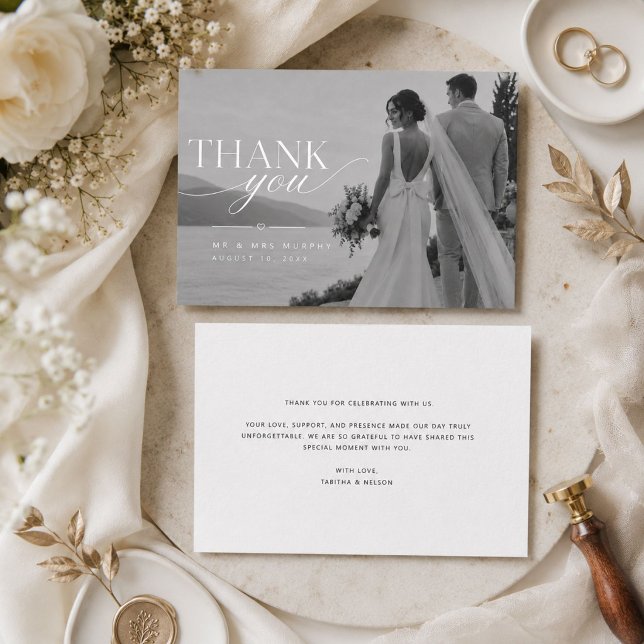 Tarjeta moderna de agradecimiento de boda con foto (Subido por el creador)