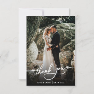 Tarjeta moderna de agradecimiento de boda con letr