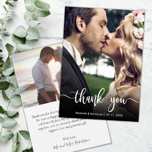 Tarjeta moderna de agradecimiento de boda con letr