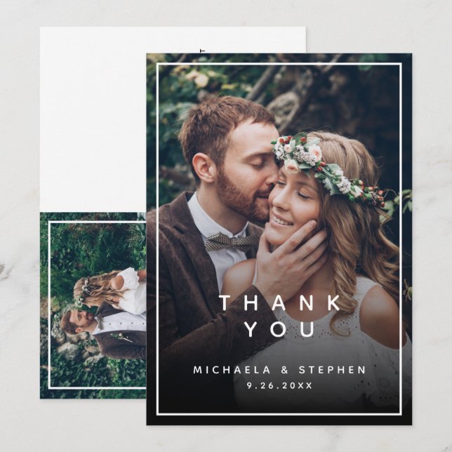 Tarjeta moderna de agradecimiento de boda con text (Anverso / Reverso)