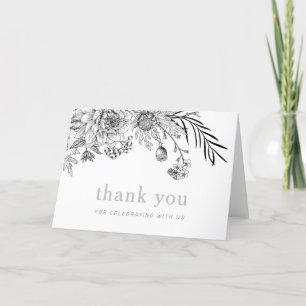 Tarjeta moderna de agradecimiento floral en blanco
