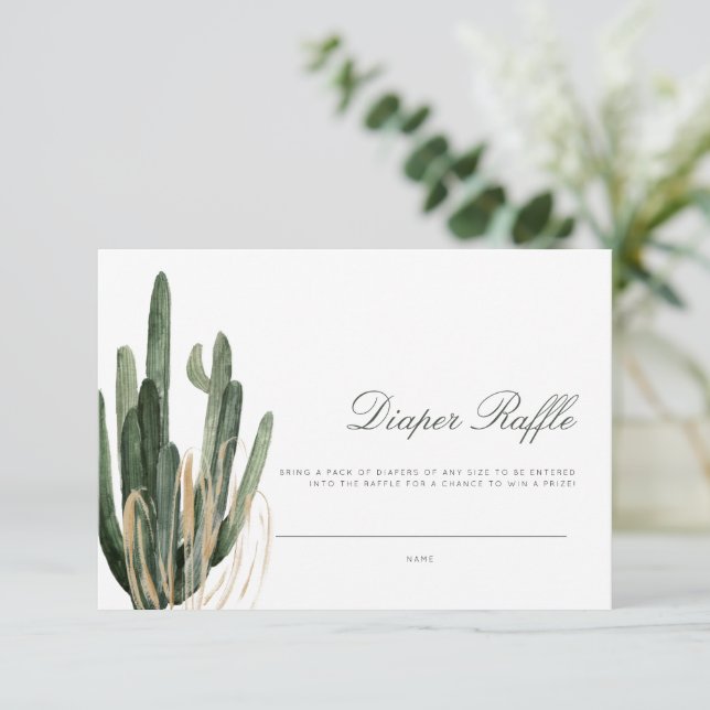 Tarjeta moderna de Cactus Baby Shower Diaper Raffl (Anverso de pie)