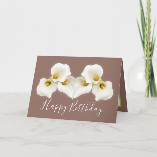 Tarjeta moderna de cumpleaños con calas blancas cr (Anverso)