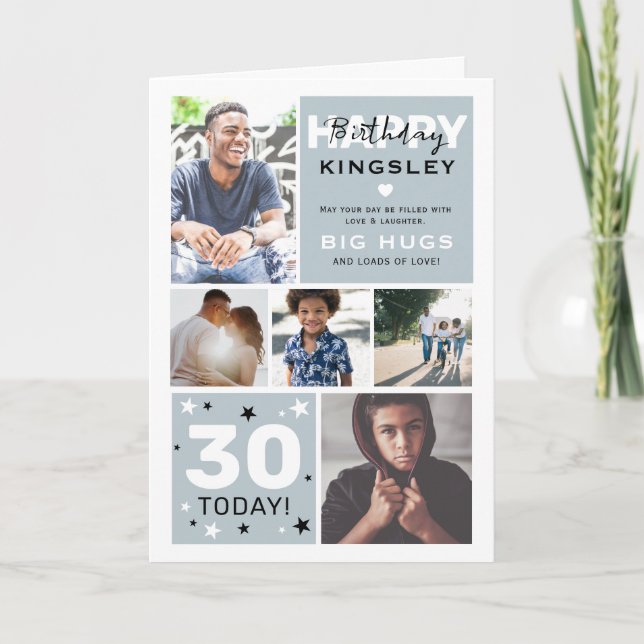 Tarjeta moderna de cumpleaños con cuadrícula de fo (Anverso)