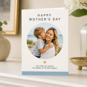 Tarjeta moderna de Día de la Madre con foto en azu