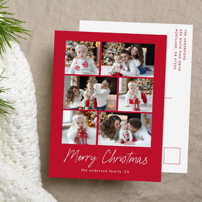 Tarjeta moderna de Feliz Navidad con guión rojo y  (Subido por el creador)