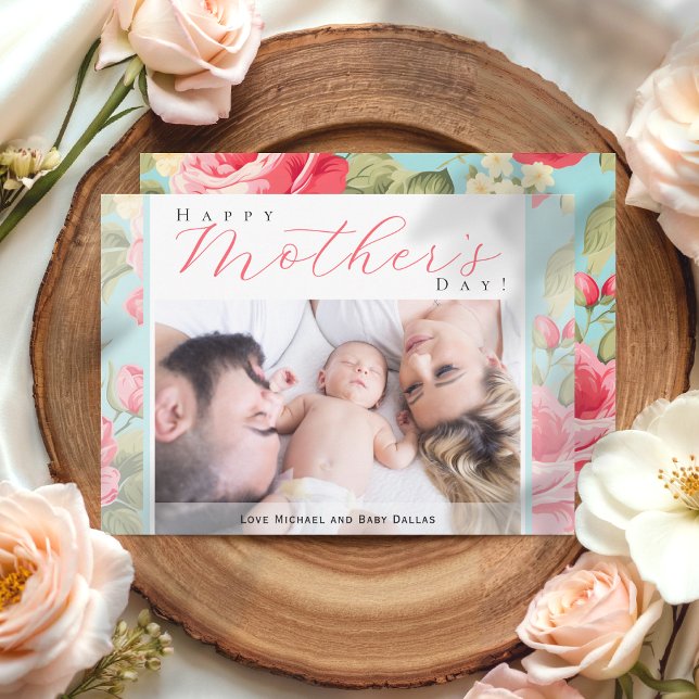 Tarjeta moderna de flores para el Día de la Madre  (Modern Photo Floral Happy Mother's Day Card)
