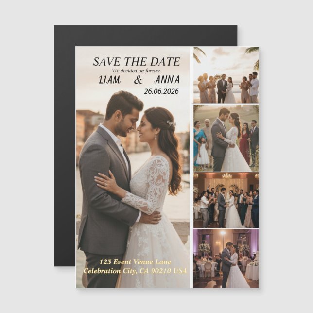 Tarjeta moderna de guardar la fecha de boda con 5  (Anverso/Reverso)