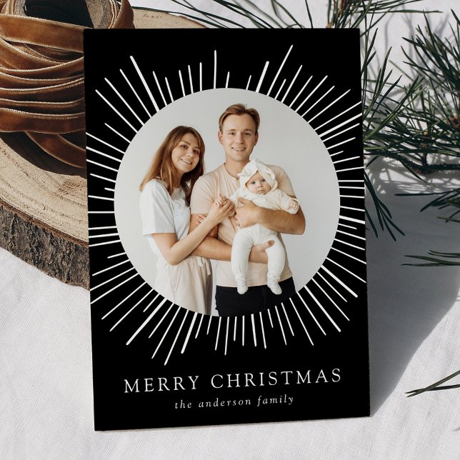 Tarjeta moderna de Navidad 'Black Sunburst Merry C (Subido por el creador)