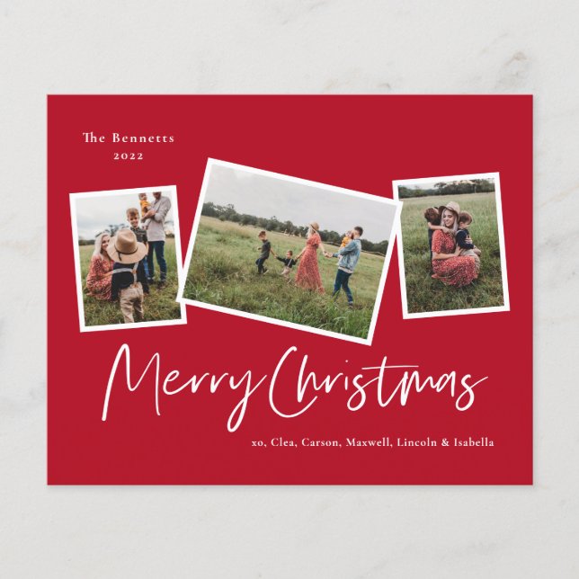 Tarjeta moderna de Navidad con 3 fotos (Anverso)