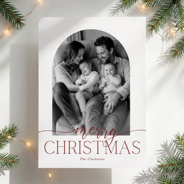 Tarjeta moderna de Navidad con foto en arco (Subido por el creador)