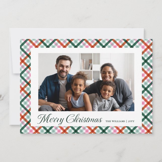 Tarjeta moderna de Navidad con foto familiar a cua (Anverso)