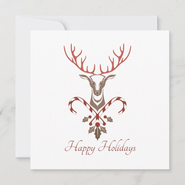 Tarjeta moderna de Navidades de caña de ciervos y  (Anverso)