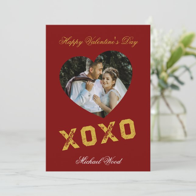 Tarjeta moderna de nota de amor XOXO para parejas  (Anverso de pie)