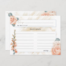 Tarjeta moderna de receta de Boda floral rosa de B