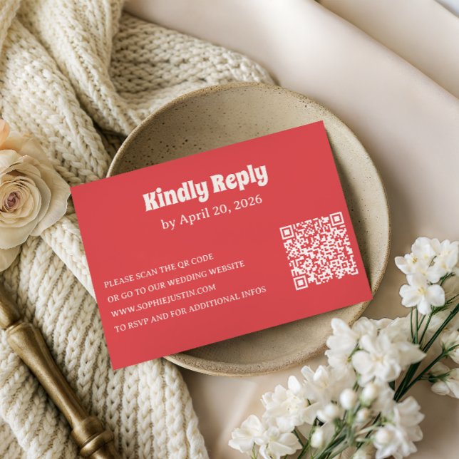 Tarjeta moderna de respuesta RSVP de Coral con cód (Subido por el creador)