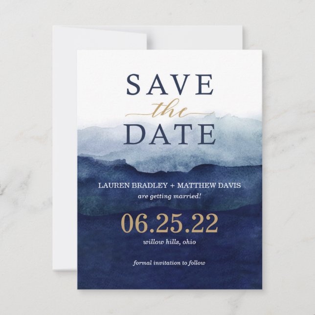 Tarjeta moderna de 'Save the Date' con acuarela de (Anverso)