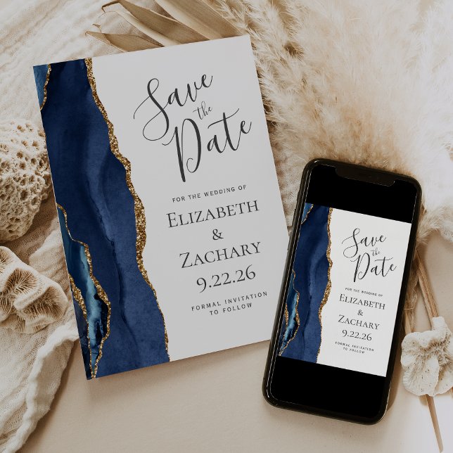 Tarjeta moderna de 'Save the Date' de ágata azul m (Subido por el creador)