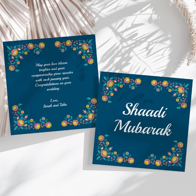 Tarjeta moderna de Shaadi Mubarak floral azul (Subido por el creador)