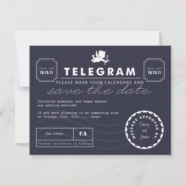 Tarjeta moderna de Telegram Salven la fecha - Arma (Anverso)