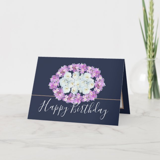 Tarjeta Moderna Elegante Moda Sencilla Floral Cumpleaños (Anverso)