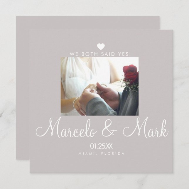 Tarjeta moderna Eloped Simple Heart Photo Celebrat (Anverso / Reverso)