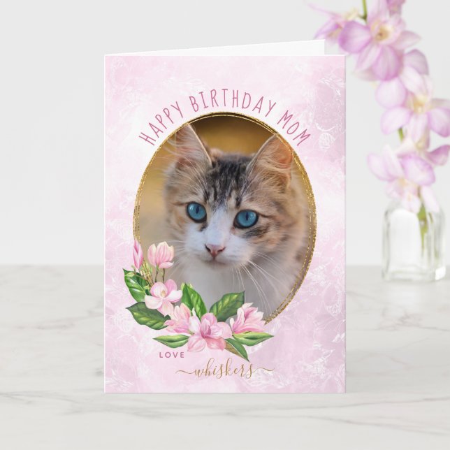 Tarjeta Moderna flor dorada rosada floral gata foto cumple (Orquídea)