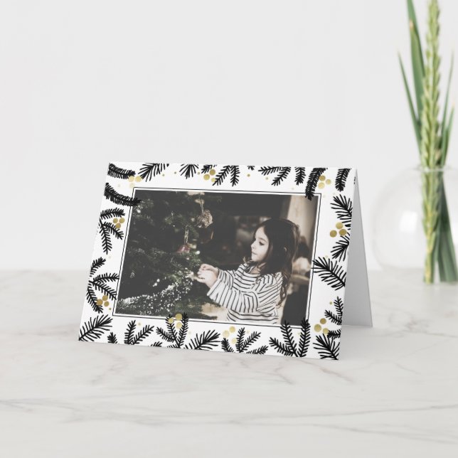 Tarjeta Moderna foto de vacaciones de Black & Gold Pine y  (Anverso)