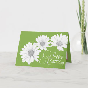 Tarjeta Moderna Girly Daisies Flores Florales Verdes Cumpl