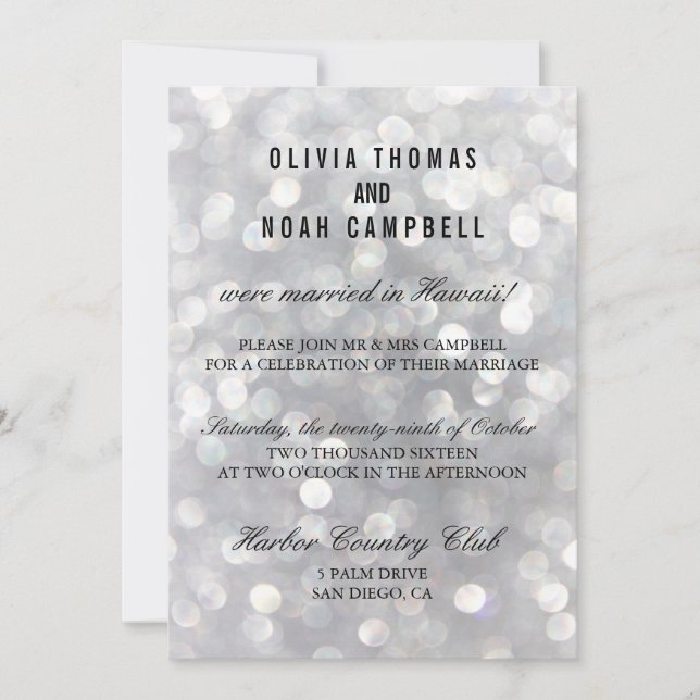 Tarjeta moderna gris elegante de recepción de boda (Anverso)