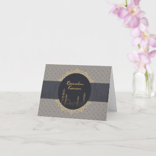 Tarjeta Moderna Mezquita Ramadan Kareem Festividad de Oro