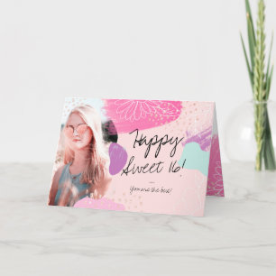 Tarjeta Moderna moda floral feliz cumpleaños foto dulce 16