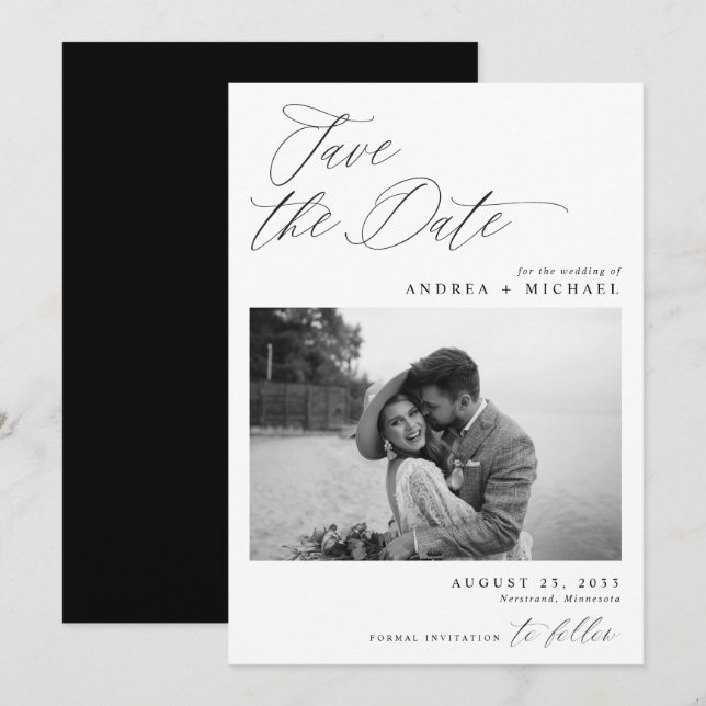 Tarjeta moderna para guardar la fecha de la boda c (Anverso / Reverso)