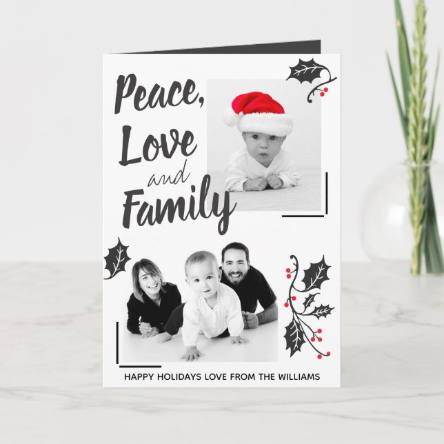 Tarjeta Moderna paz, amor y Personalizado familiar. Foto (Anverso)