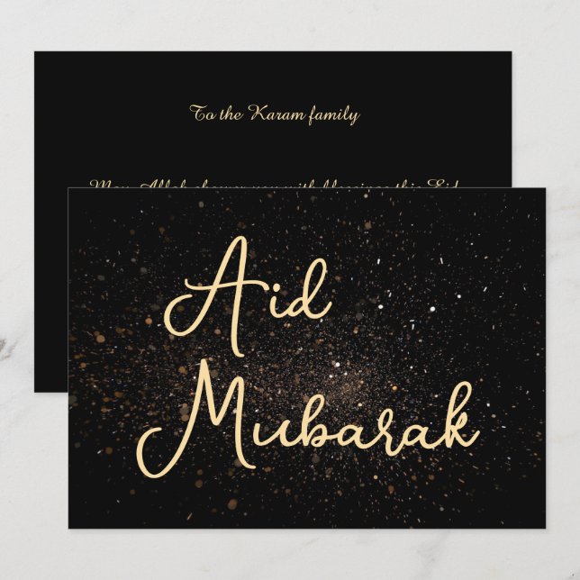 Tarjeta moderna personalizada de Eid Mubarak (Anverso / Reverso)