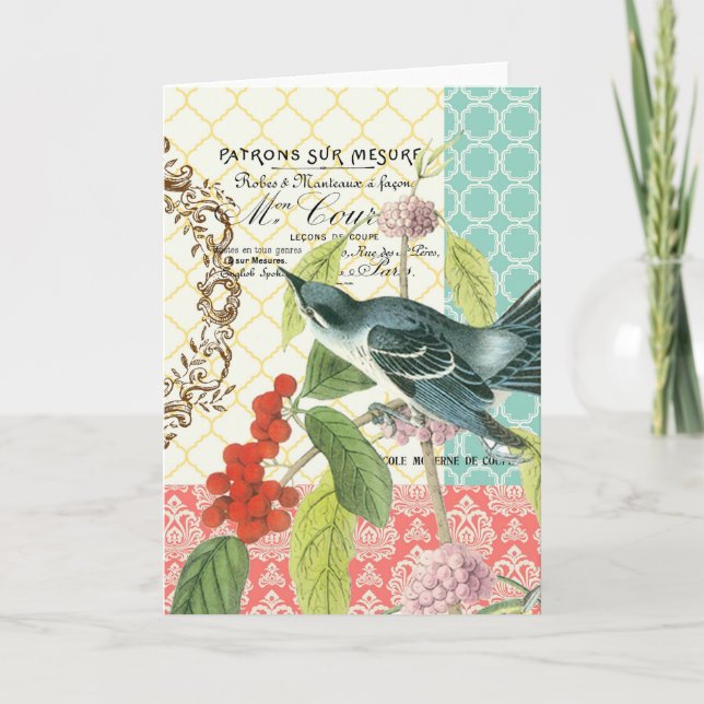 Tarjeta Moderna protección antipájaros franceses vintage (Anverso)