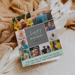 Tarjeta Moderna red de collage verde azulado de cumpleaños<br><div class="desc">Moderna y sencilla cuadrícula de color de 10 fotos de cumpleaños con menta verde azulada pastel y colores editables grises y tipografía moderna.</div>