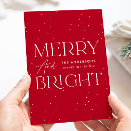 Tarjeta moderna roja de Navidad con la leyenda "Me