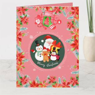 Tarjeta Moderna santa claus rosada - feliz fiesta de navid