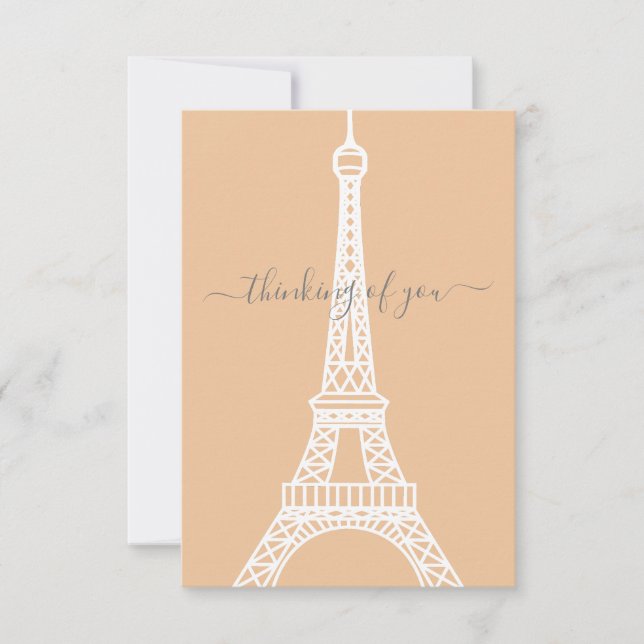 Tarjeta Moderna Torre Eiffel Blanca pensando en ti (Anverso)