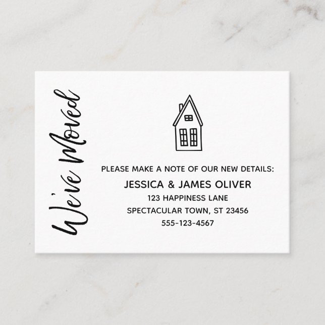 Tarjeta moderna "We've Moved" con dibujo de Little (Anverso)