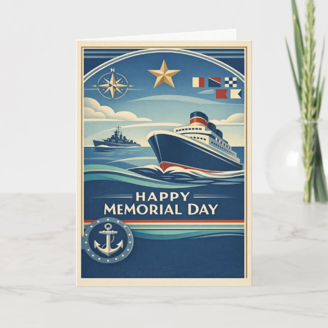Tarjeta Moderne Blue Nautical Memorial Day (Anverso)
