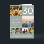 Tarjeta Moderno 30 cumpleaños sage green 6 fotos<br><div class="desc">Moderna red de collage de 6 fotos de color verde sabio de 30 años con tipografía moderna.</div>