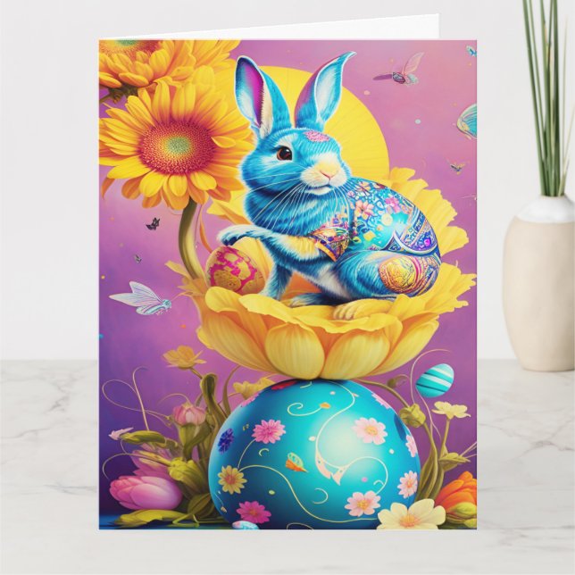 Tarjeta Moderno arte de las flores para conejitos de Pascu (Anverso)