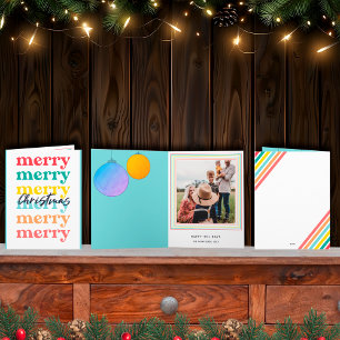 Tarjeta Moderno azul colorido Feliz Navidad una foto