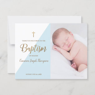 Tarjeta Moderno Baby Boy Blue Photo Baptism Gracias