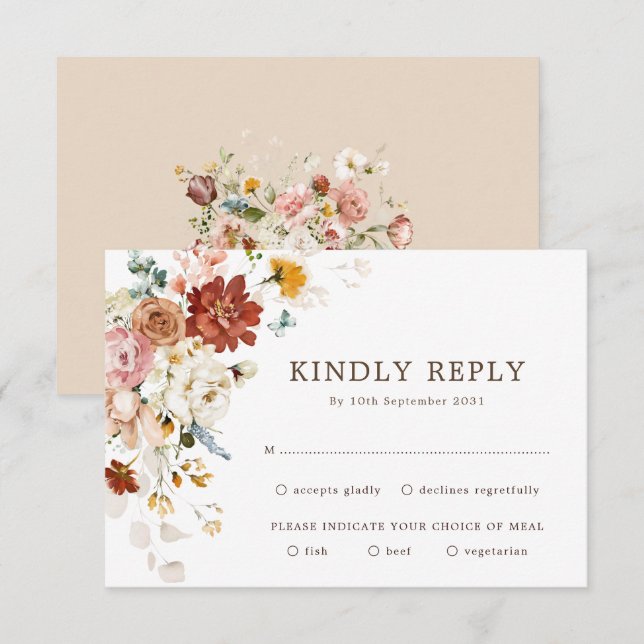 Tarjeta Moderno Boho Garden Flor Bouquet Wedding RSVP (Anverso / Reverso)