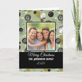 Tarjeta Moderno Boho Verde Resumen foto familiar de Navida