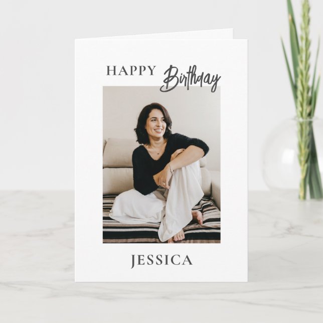 Tarjeta Moderno Cumpleaños Feliz Foto Minimalista (Anverso)